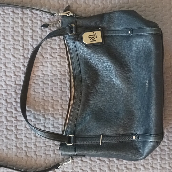 Ralph Lauren genuine black leather medium size bag beautiful condition